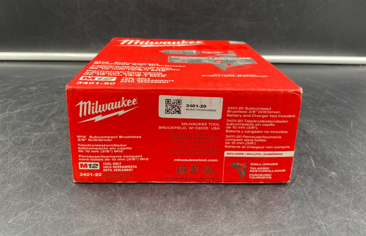 Milwaukee 3401-20 M12 Subcompact Brushless 3/8" Drill/Driver (Tool-Only) - NEW