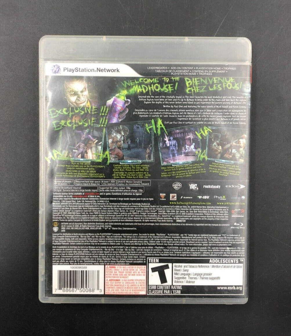 Batman: Arkham Asylum (PlayStation 3, PS3) w/ EN/FR Manuals - Greatest Hits Disc