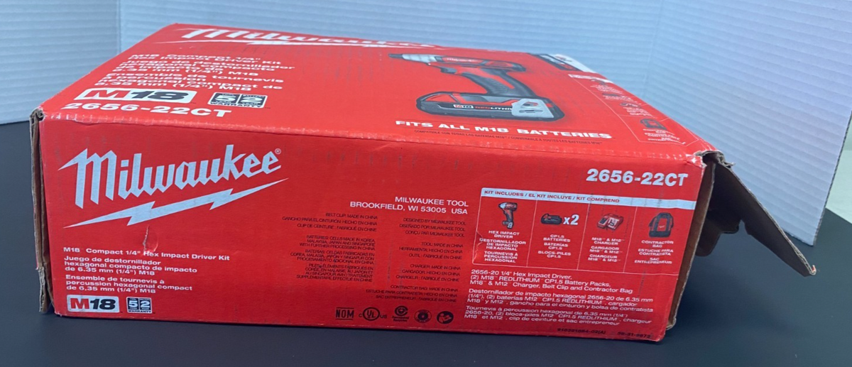 MILWAUKEE M18 Compact 1/4" Hex Impact Driver Kit 2656-22CT *OPEN BOX, NEW*