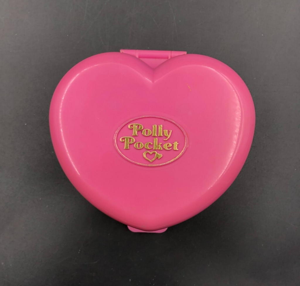1992 Polly Pocket Pink Heart Playset with Horse Carriage + Reindeer Minifigures