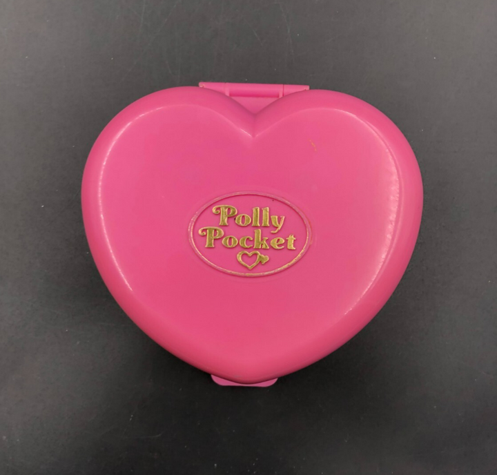 1992 Polly Pocket Pink Heart Playset with Horse Carriage + Reindeer Minifigures