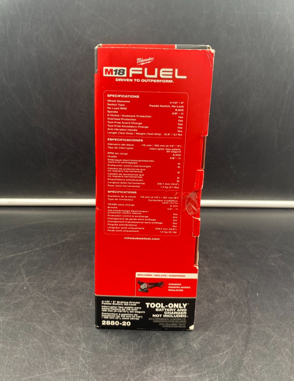 Milwaukee 2880-20 M18 Fuel 4-1/2" / 5" Braking Grinder Paddle Switch, No-Lock