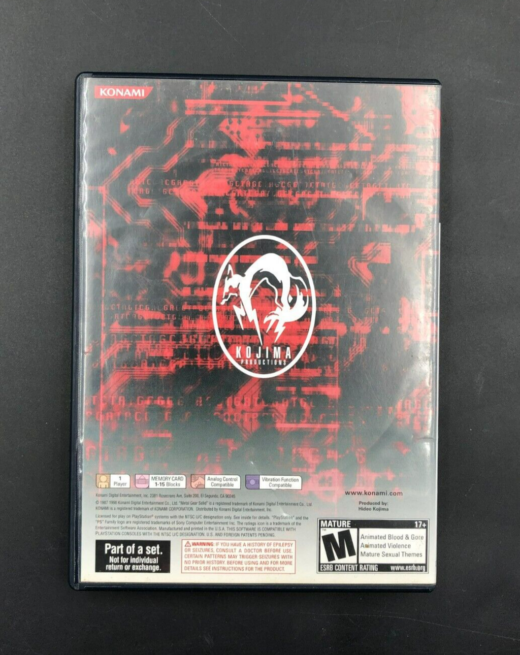 Metal Gear Solid (Sony PlayStation 1, PS1) 2-Disc in Long Case