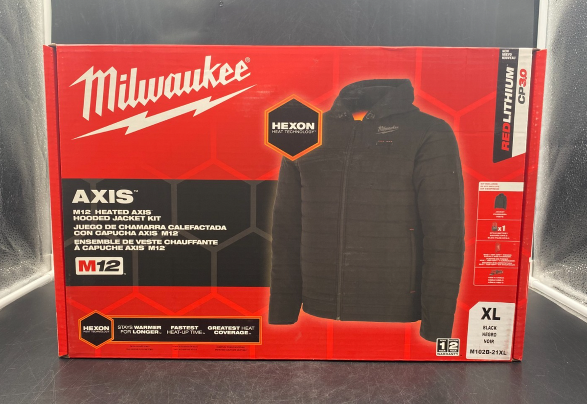 Milwaukee M102B-21XL M12 Heated Axis Hooded Jacket Kit Black Size XL - NEW
