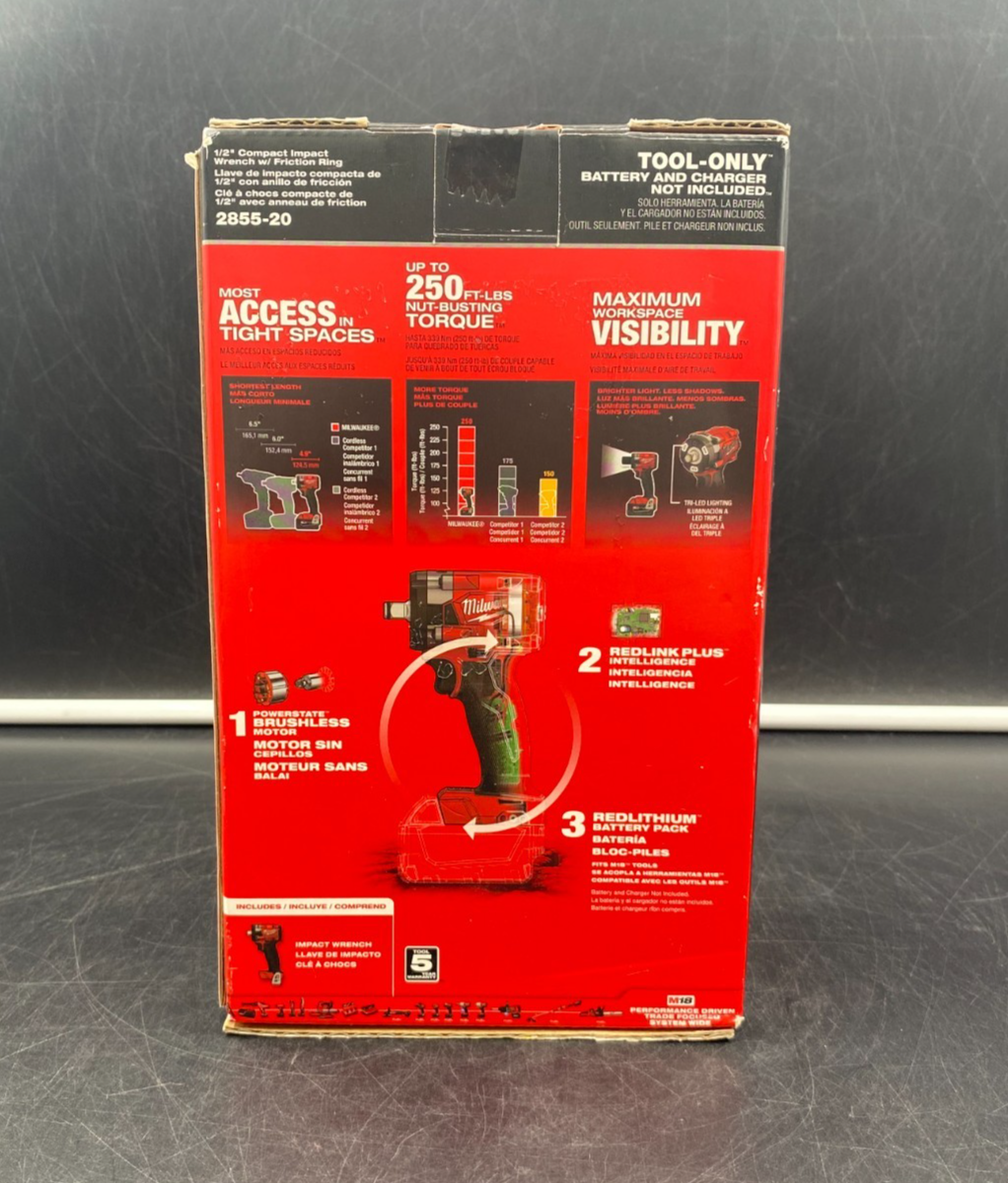 Milwaukee 2855-20 M18 Fuel 1/2" Compact Impact Wrench w/ Friction Ring - NEW