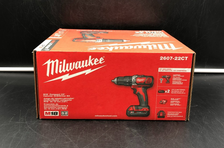 Milwaukee 2607-22CT M18 Red Lithium Compact 1/2" Hammer Drill/Driver Kit - NEW