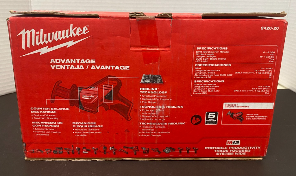 MILWAUKEE M12 HACKZALL RECIPROCATING SAW 2420-20 *OPEN BOX, LIKE NEW, SEE PICS*