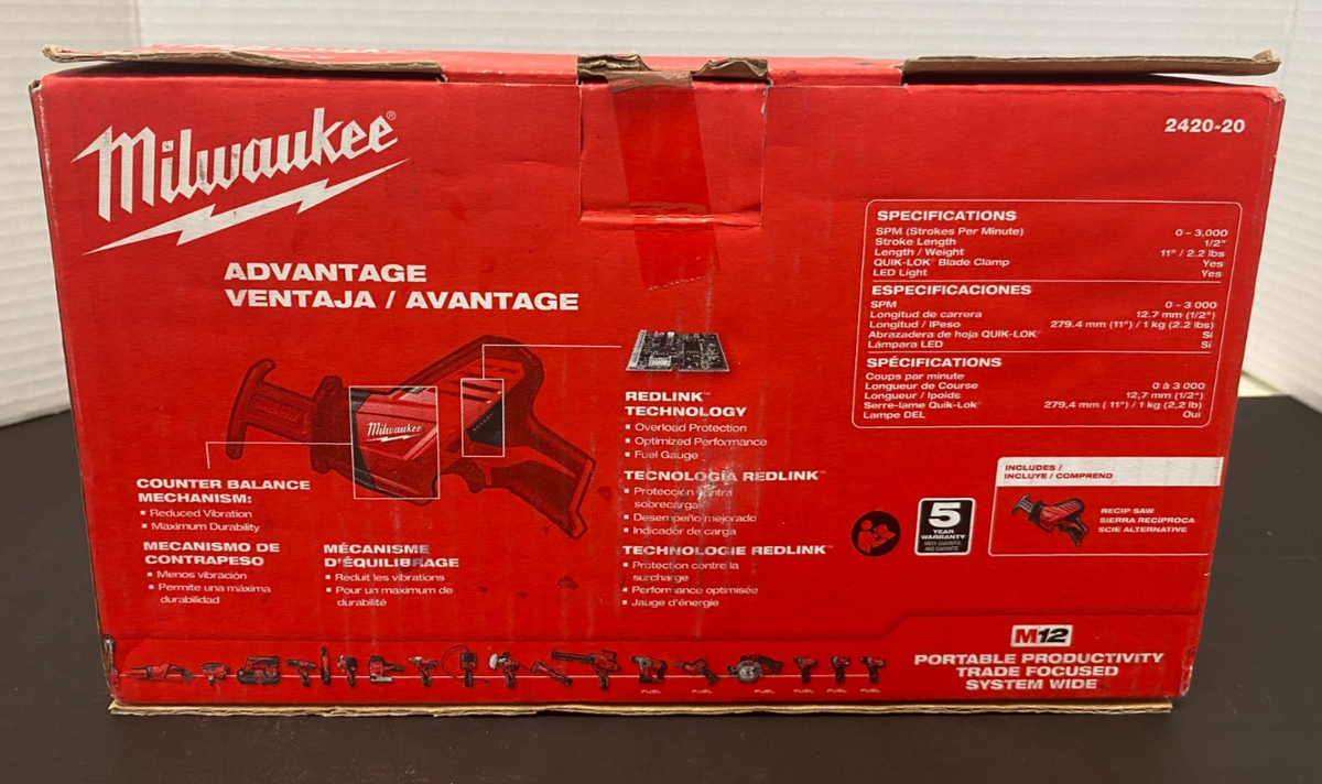 MILWAUKEE M12 HACKZALL RECIPROCATING SAW 2420-20 *OPEN BOX, LIKE NEW, SEE PICS*