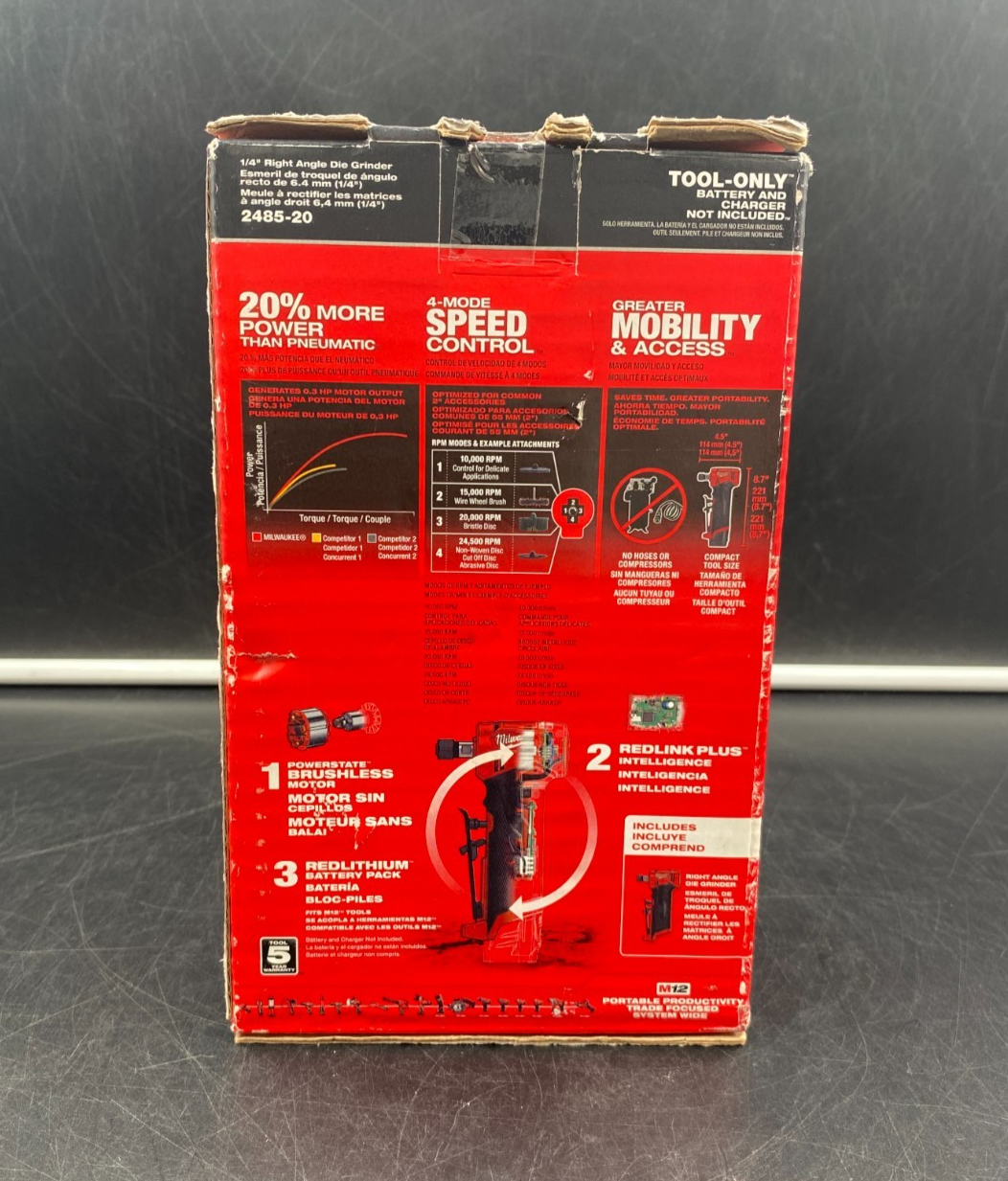 Milwaukee 2485-20 M12 Fuel 1/4" Right Angle Die Grinder (Tool-Only) - NEW