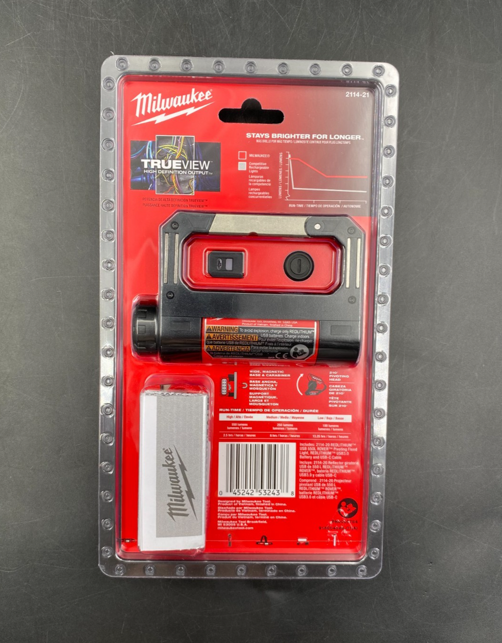 Milwaukee 2114-21 RedLithium USB 3.0 550L Rover Pivoting Flood Light - NEW