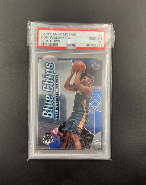 2019 Panini Mosaic Blue Chips Zion Williamson No. 8 PSA 10 GEM MINT