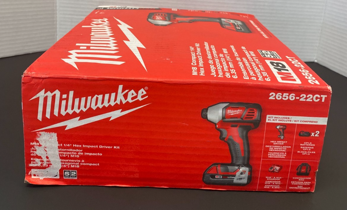 MILWAUKEE M18 Compact 1/4" Hex Impact Driver Kit 2656-22CT *OPEN BOX, NEW*