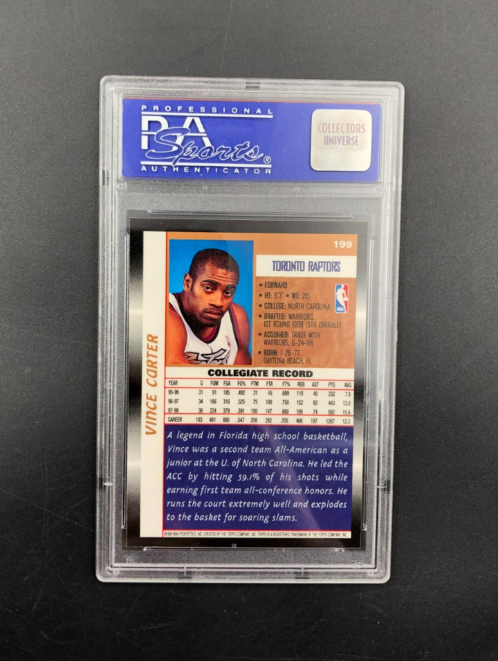 1998 Topps Rookie Card Vince Carter No. 199 PSA 8 NEAR MINT
