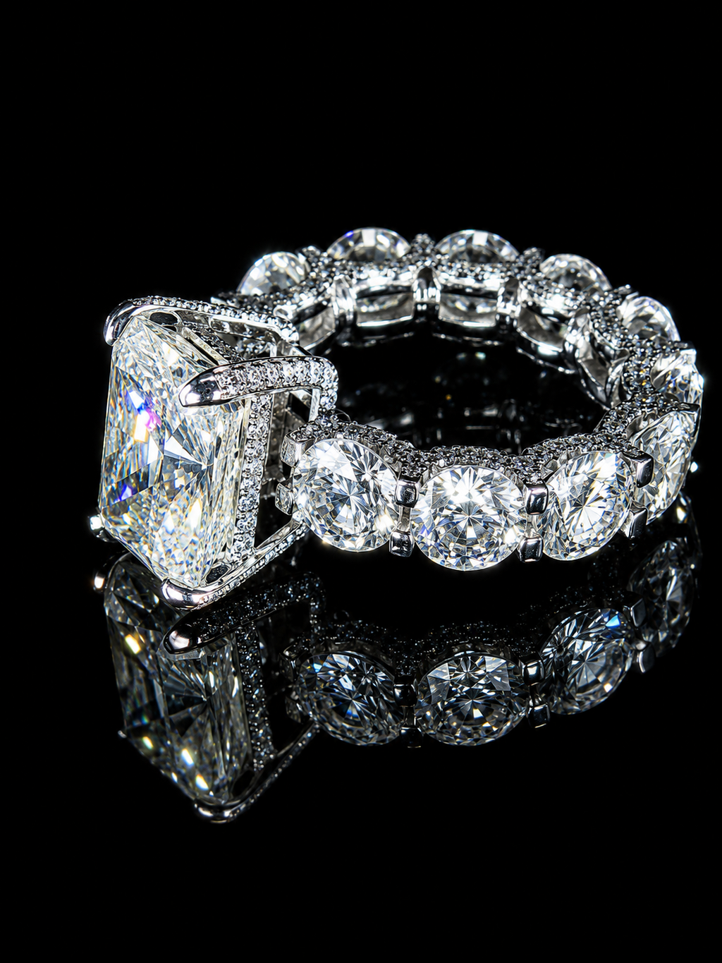 Custom 14K WG Radiant Cut Moissanite Engagement Ring|Hidden Halo|Diamond Accents