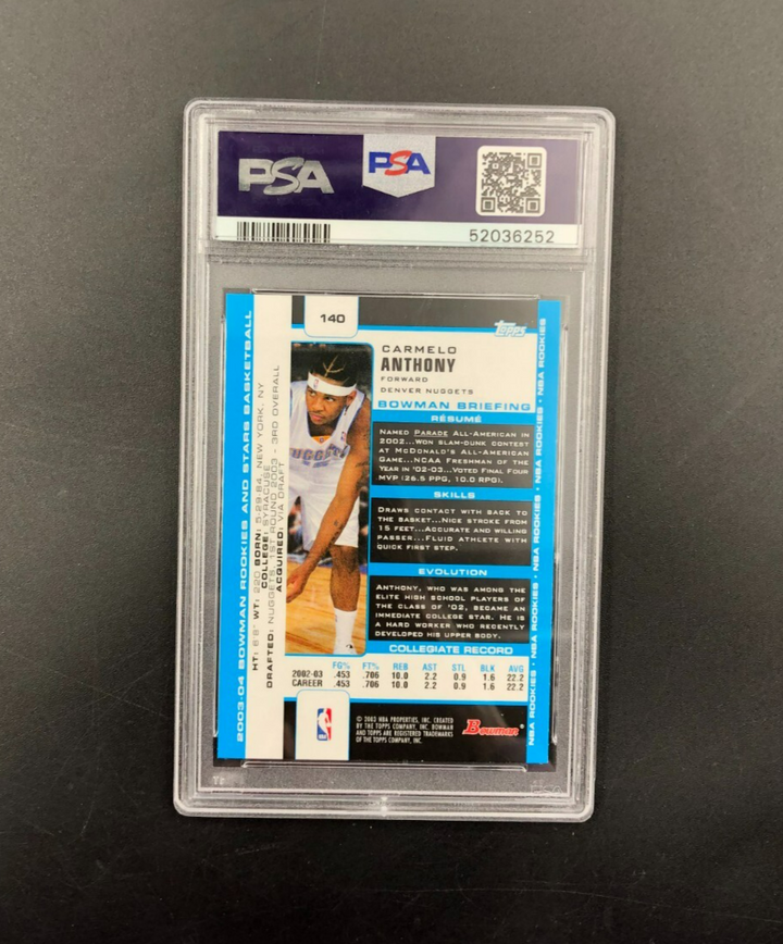 2003 Bowman Rookie Card Carmelo Anthony No. 140 PSA 9 MINT