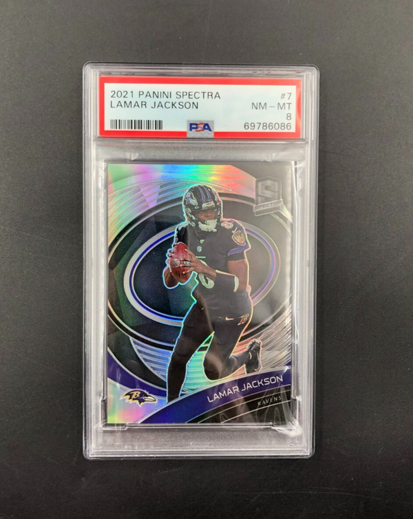 2021 Panini Spectra #021/149 Lamar Jackson No. 7 PSA 8 NEAR MINT