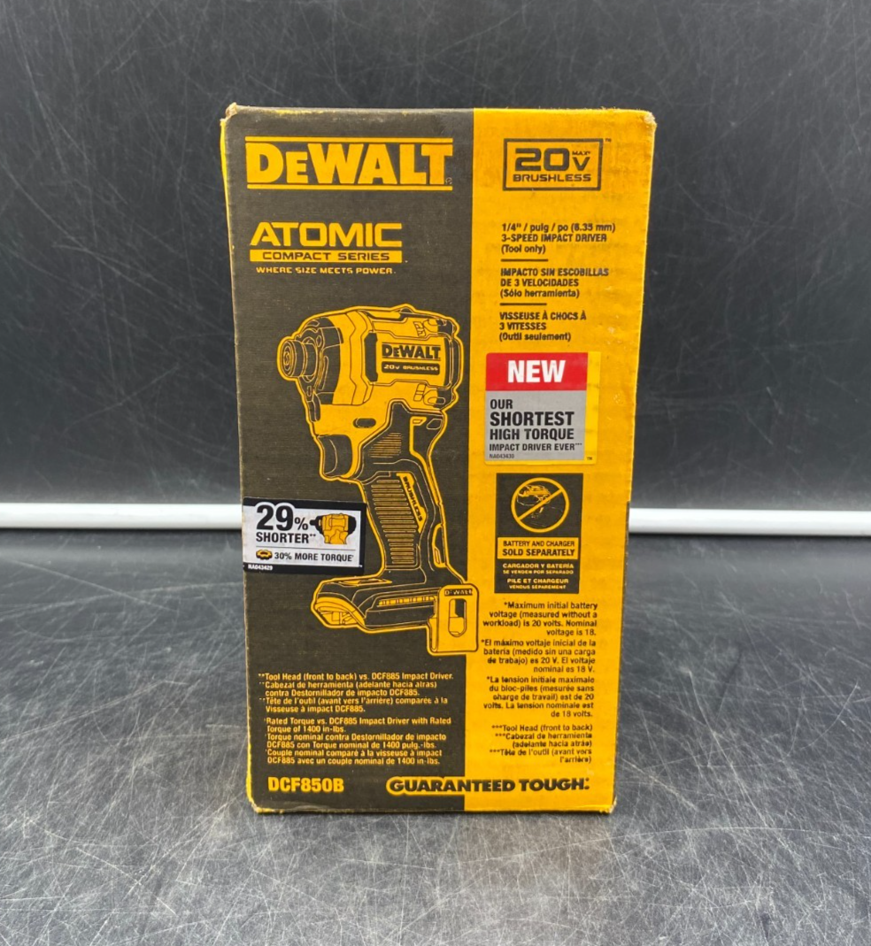 DeWalt DCF850B 20V Max Brushless Atomic 1/4" 3-Speed Impact Driver (Tool-Only)