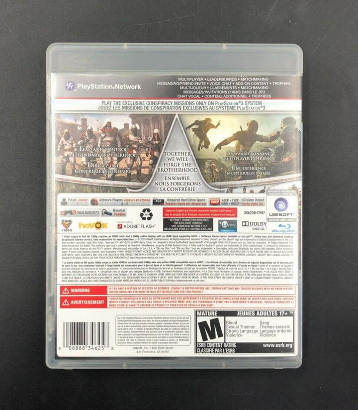 Assassin's Creed: Brotherhood (PlayStation 3, PS3) w/ EN/FR Manuals