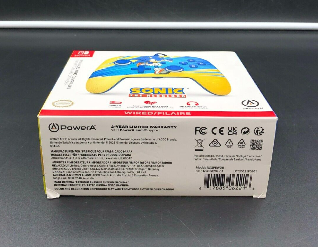 PowerA Nintendo Switch Sonic The Hedgehog Enhanced Wired Controller - NEW