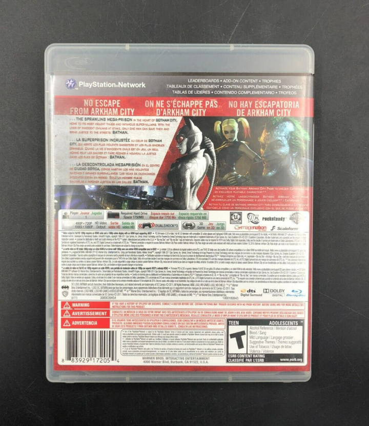Batman: Arkham City (PlayStation 3, PS3) w/ EN/FR Manuals