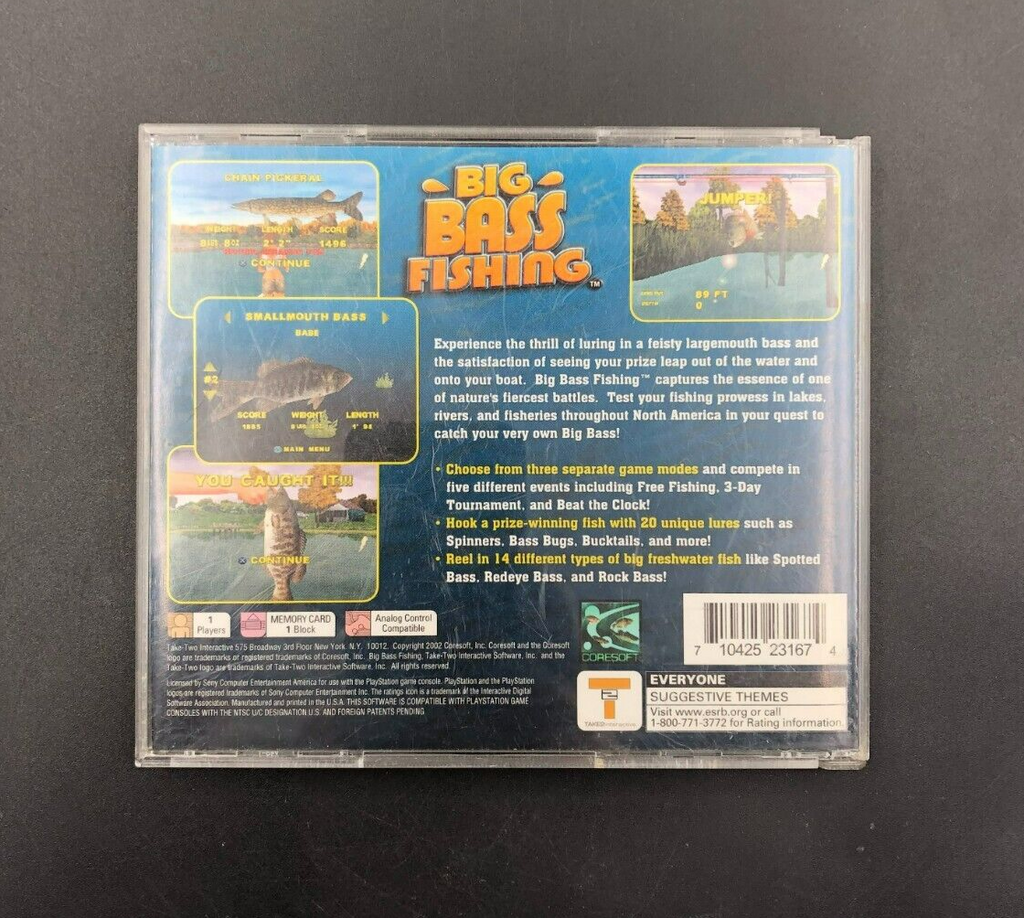 Big Bass Fishing (Sony PlayStation, PS1) in Case w/ Manual