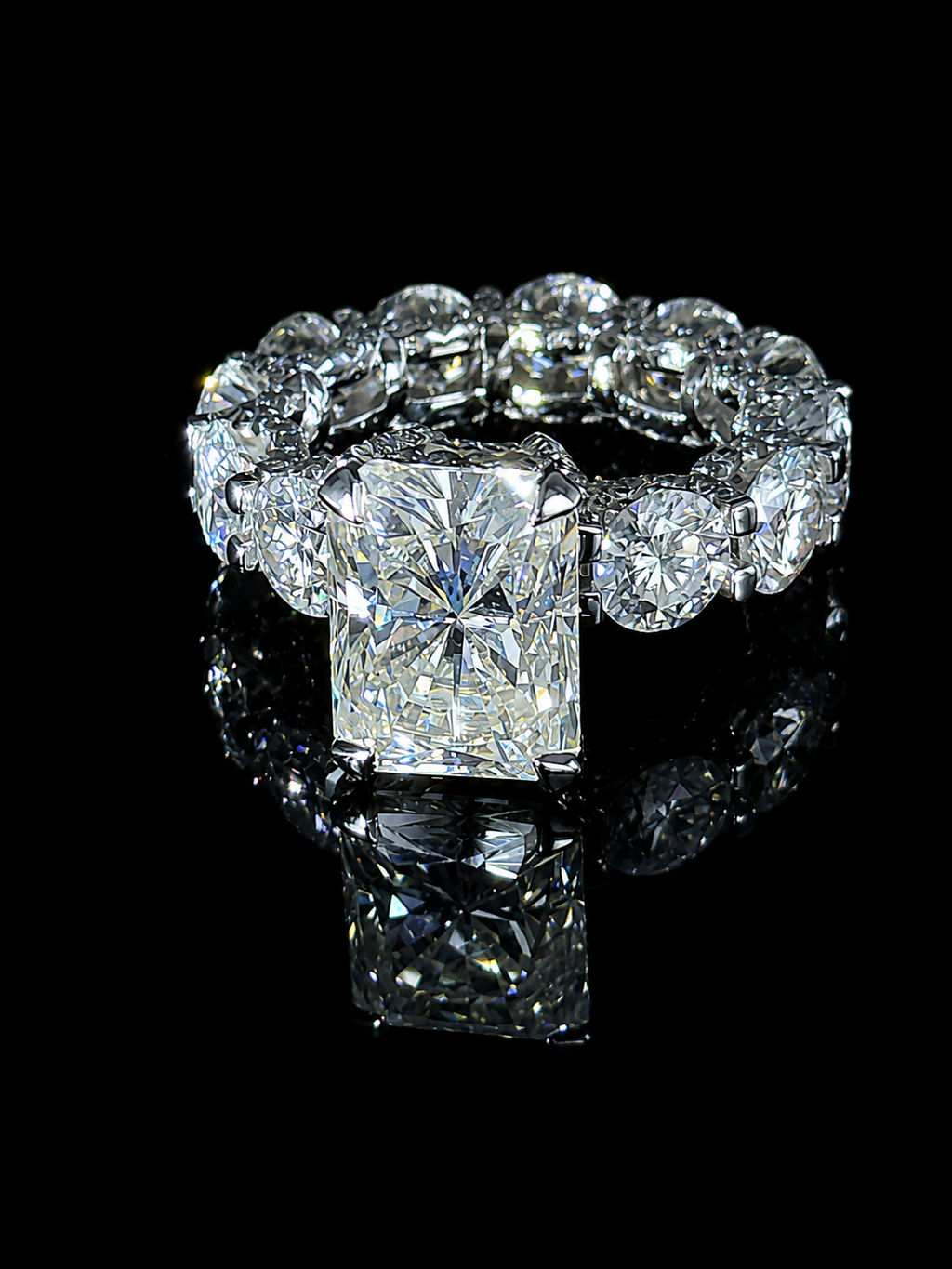 Custom 14K WG Radiant Cut Moissanite Engagement Ring|Hidden Halo|Diamond Accents