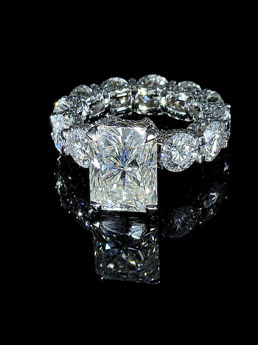 Custom 14K WG Radiant Cut Moissanite Engagement Ring|Hidden Halo|Diamond Accents