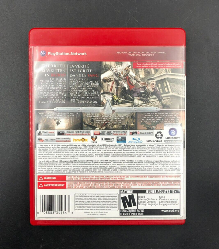 Assassin's Creed II - Greatest Hits (PlayStation 3, PS3) w/ EN/FR Manuals