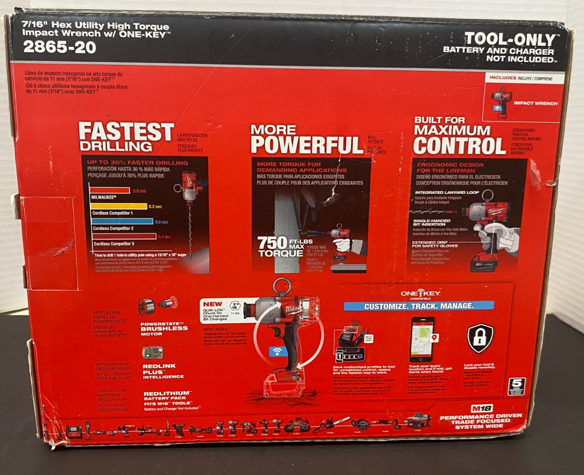 MILWAUKEE M18 FUEL 7/16" HEX UTILITY HIGH TORQUE WRENCH w/ONE-KEY 2865-20 *NIB*