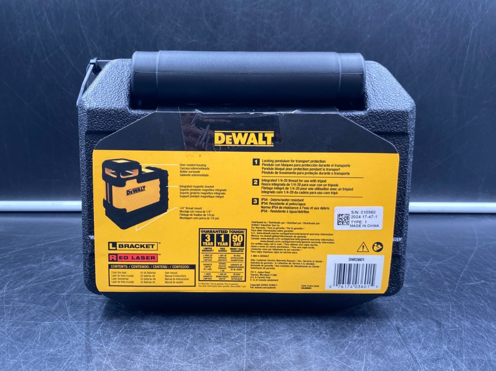 DeWalt DW03601 65' / 20m Range 360 Degree & Cross Line Laser Level - NEW