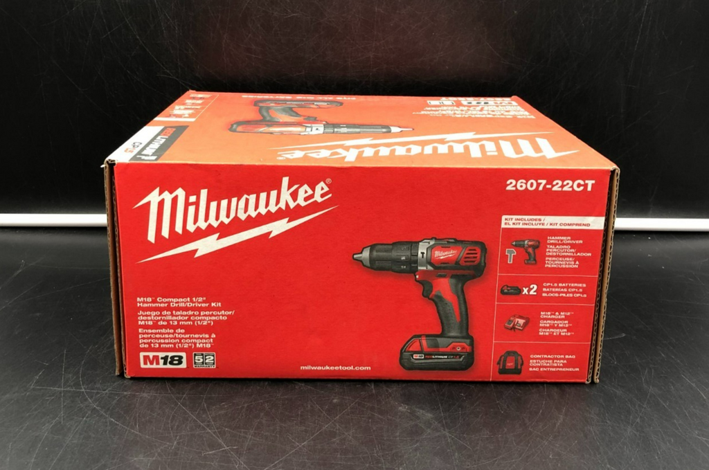 Milwaukee 2607-22CT M18 Red Lithium Compact 1/2" Hammer Drill/Driver Kit - NEW