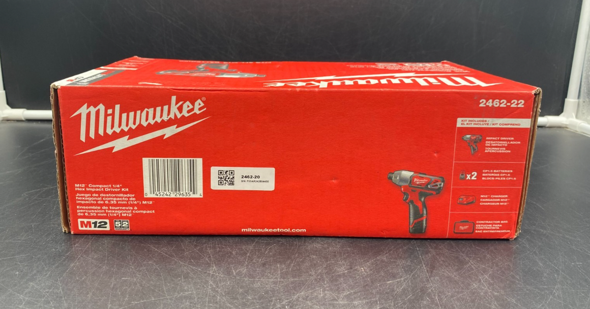 Milwaukee 2462-22 M12 RedLithium Compact 1/4" Hex Impact Driver Kit - NEW