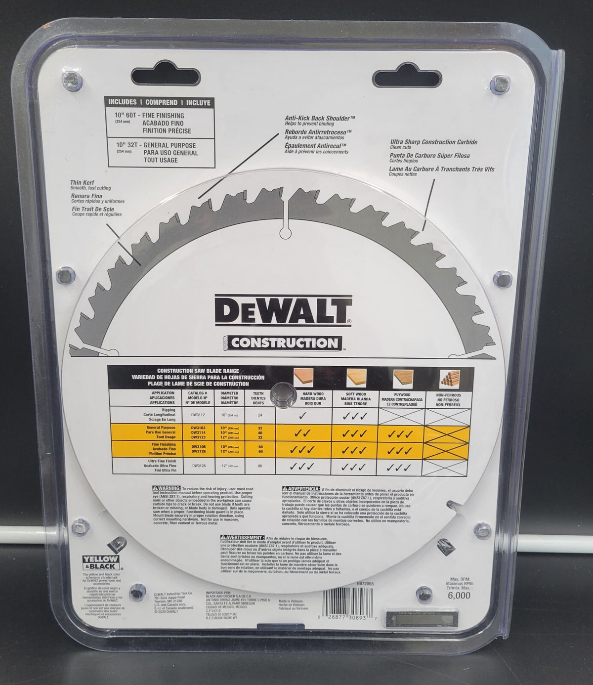 DEWALT 10" Saw Blades Combo Pack DW3106P5 *BRAND NEW* ~~