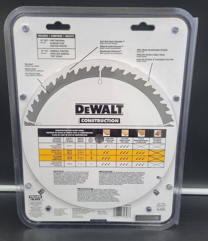 DEWALT 10" Saw Blades Combo Pack DW3106P5 *BRAND NEW* ~~