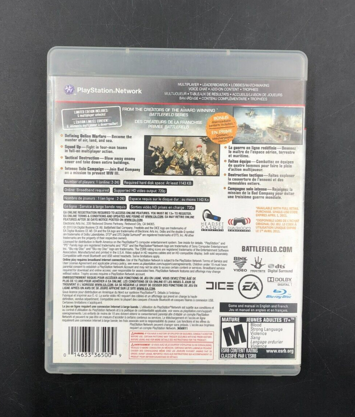Battlefield: Bad Company 2 - Limited Edition (PlayStation 3, PS3) w/ Manual
