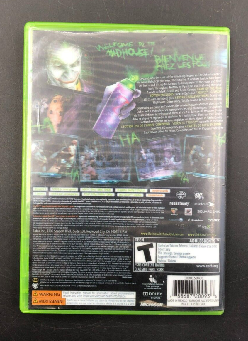 Batman: Arkham Asylum - Game of the Year Edition 3D Cover (XBOX 360) w/ Manual