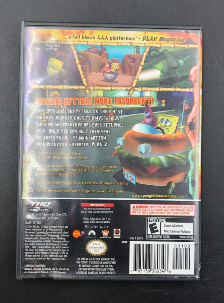 Spongebob Squarepants The Movie (Nintendo GameCube) w/ Manual