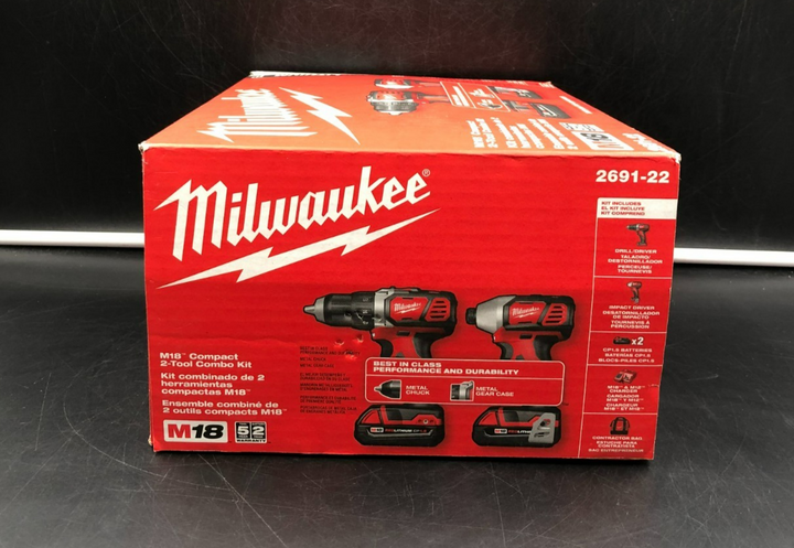Milwaukee 2691-22 M18 RedLithium Compact 2-Tool Combo Kit Drill + Impact - NEW