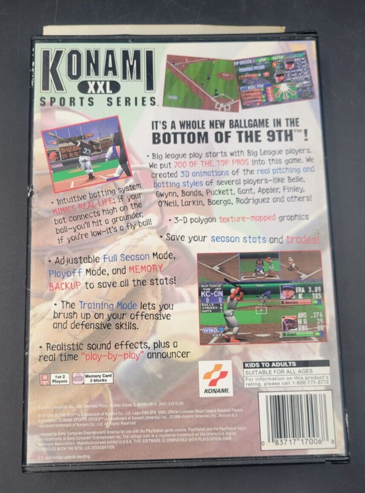 PLAYSTATION 1 - LONG BOX GAME: MLB BOTTOM OF THE 9TH  *USED, SEE PICS & DETAIL*