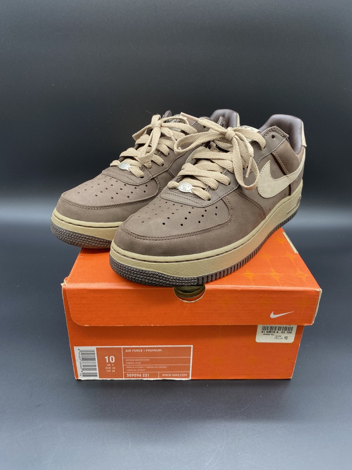 2005 *no insole* Nike Air Force 1 Mocha Chocolate Size 10 OG 309096-221