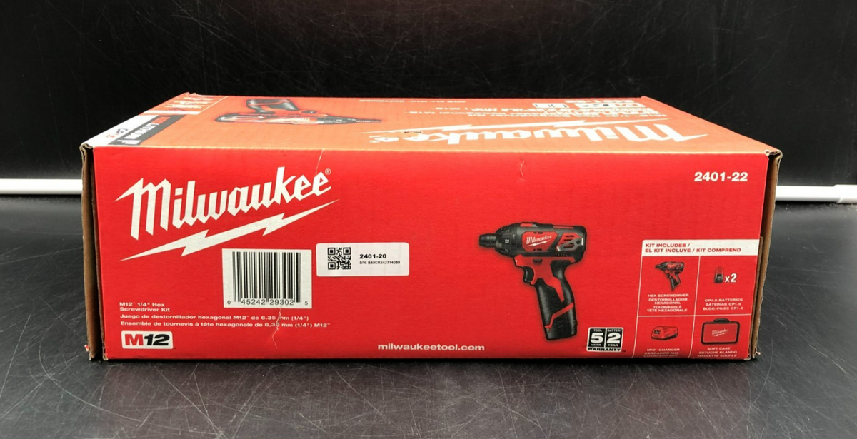 Milwaukee 2401-22 M12 Red Lithium CP 1.5 1/4" Hex Screwdriver Kit - NEW