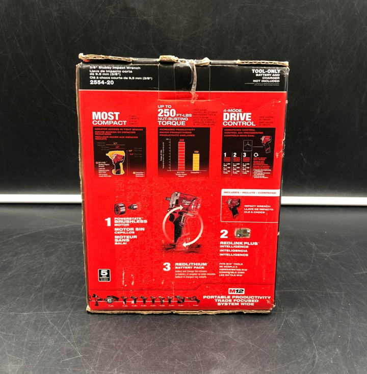 Milwaukee 2554-20 M12 Fuel 3/8" Stubby Impact Wrench (Tool-Only) - BRAND NEW