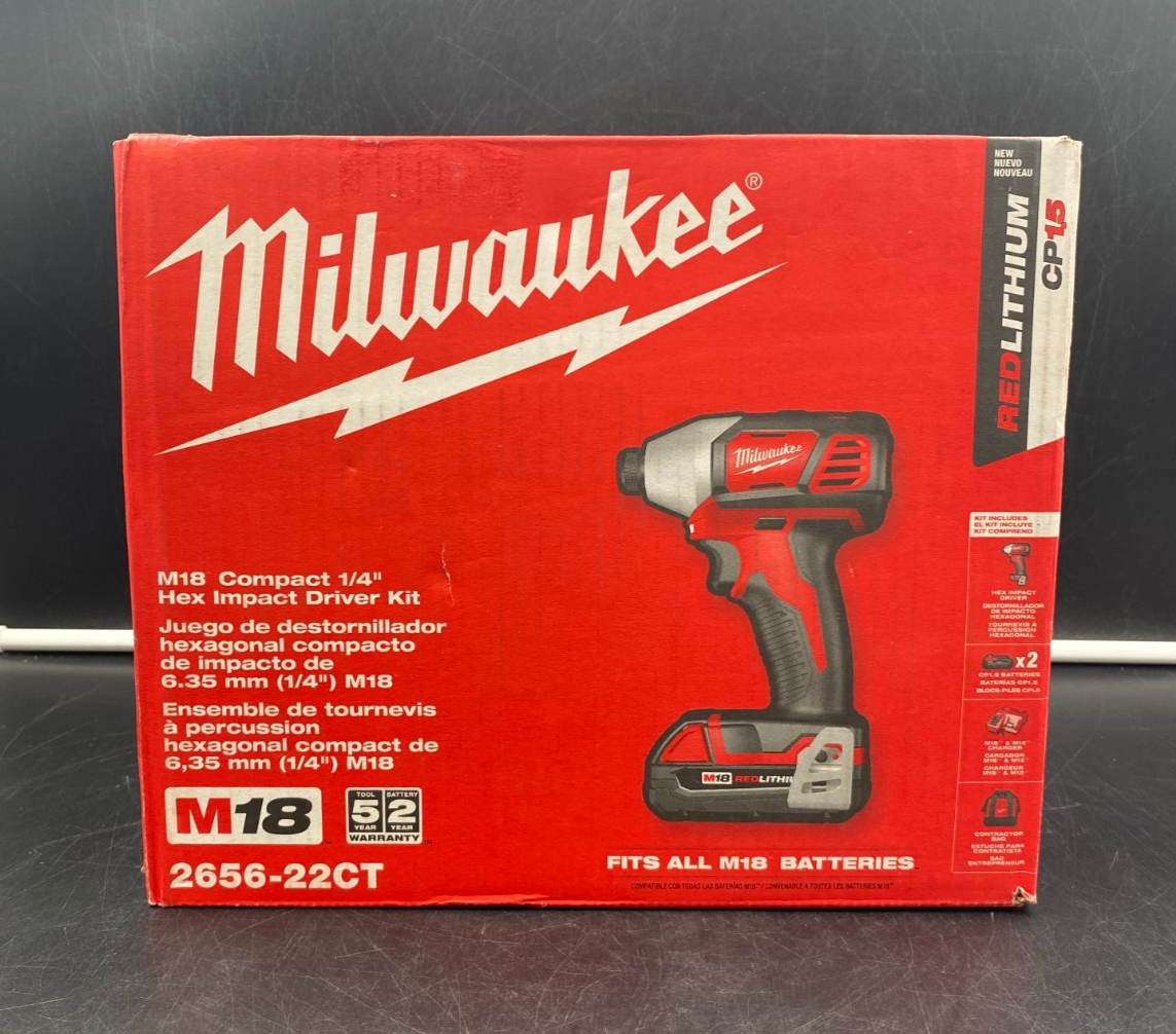 Milwaukee 2656-22CT M18 RedLithium Compact 1/4" Hex Impact Driver Kit - NEW