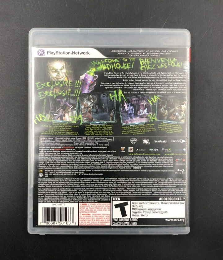 Batman: Arkham Asylum (PlayStation 3, PS3) w/ EN/FR Manuals