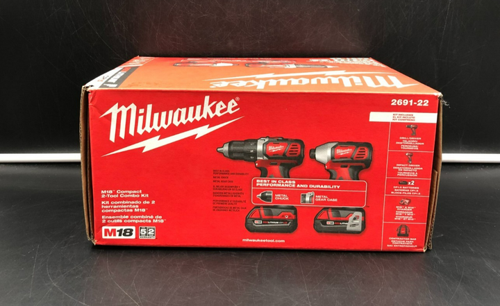 Milwaukee 2691-22 M18 RedLithium Compact 2-Tool Combo Kit Drill + Impact - NEW