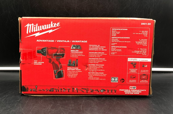 Milwaukee 2401-22 M12 Red Lithium CP 1.5 1/4" Hex Screwdriver Kit - NEW