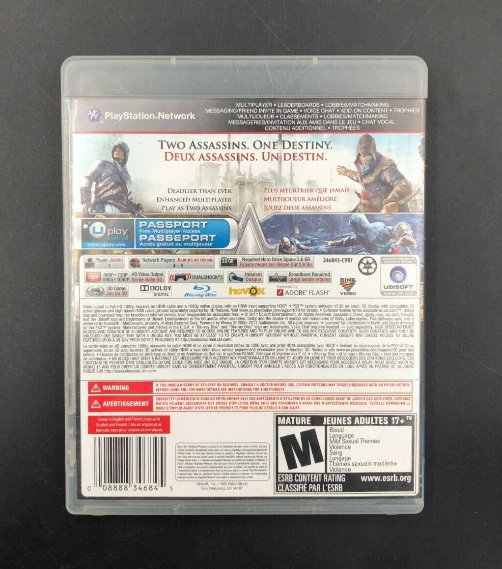 Assassin's Creed: Revelations (PlayStation 3, PS3) w/ EN/FR Manuals + Inserts