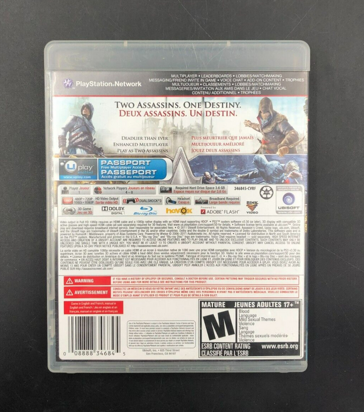Assassin's Creed: Revelations (PlayStation 3, PS3) w/ EN/FR Manuals + Inserts