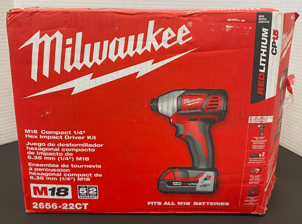 MILWAUKEE M18 Compact 1/4" Hex Impact Driver Kit 2656-22CT *OPEN BOX, NEW*