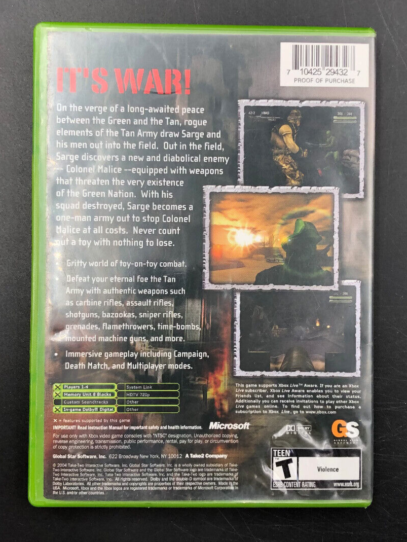 Army Men Sarge's War (Microsoft XBOX) w/ Manual